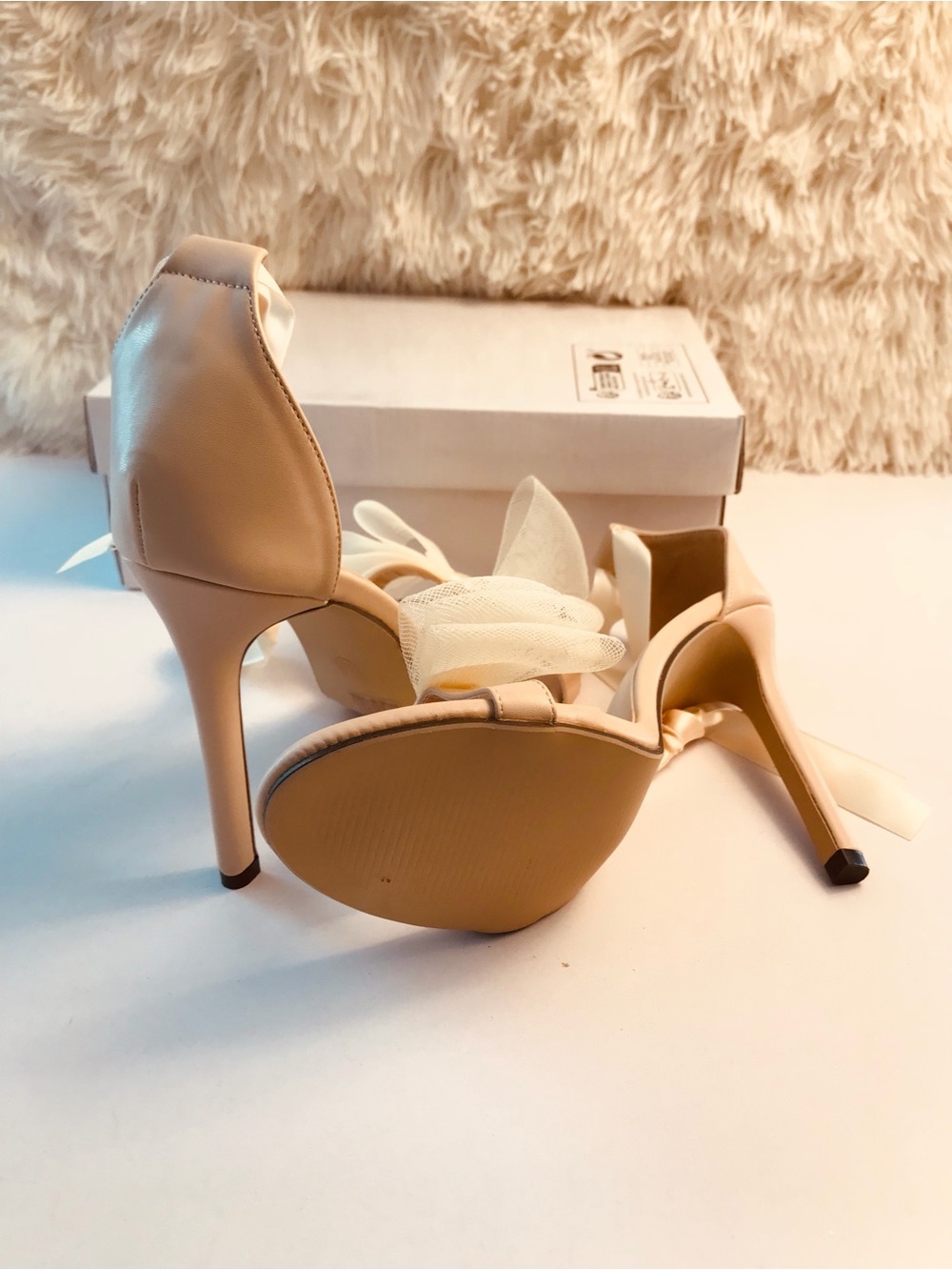 SHEIN Nude Satin High Heel Sandals with Ribbon Ankle Tie
